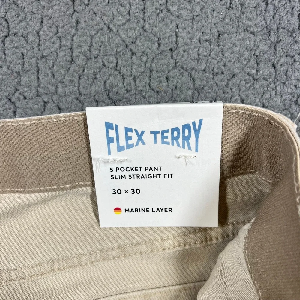 Marine Layer Flex Terry Pant Slim Straight Khaki Tan 30x30 NWT MRSP $148